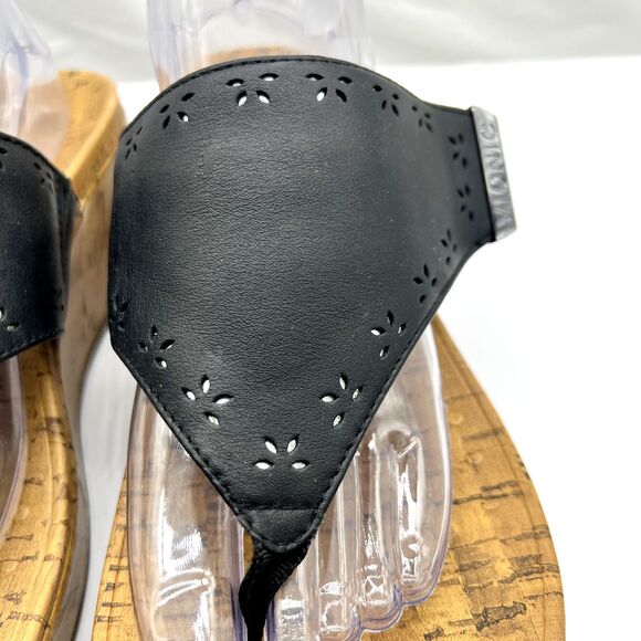 Vionic Womens Anitra Black Leather Wedge Thong Cork Sandals Flip Flops Size 11 - Picture 5 of 16